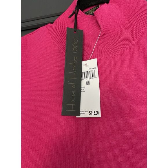 Knit Mock Neck Sleeveless Bodycon Stretch Hot Pink House of Harlow 1960 (M) NWT - Picture 4 of 9
